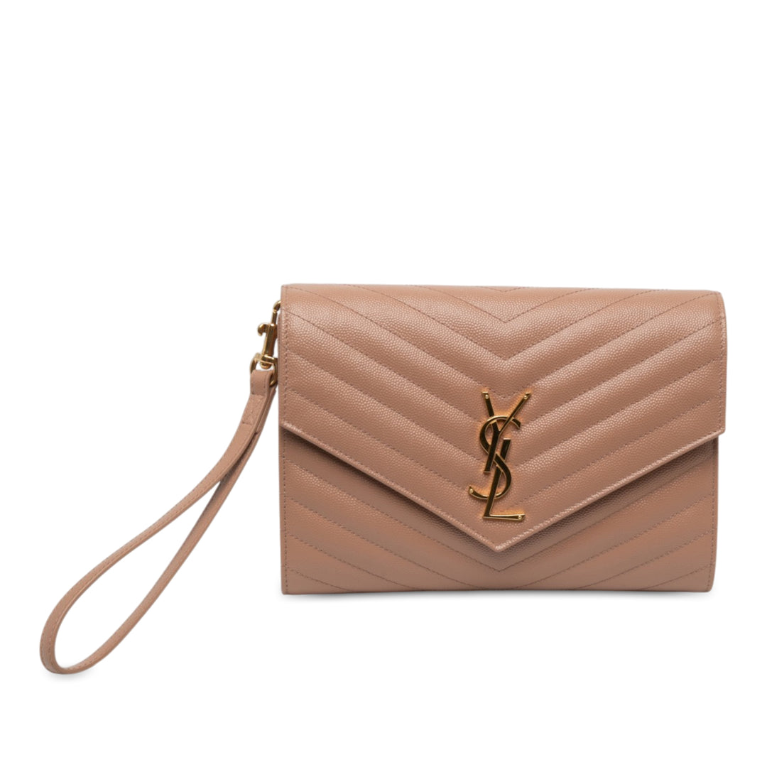 Saint Laurent Grain De Poudre Cassandre Matelasse à rabat Pochette Marron – vue principale – GABY PARIS