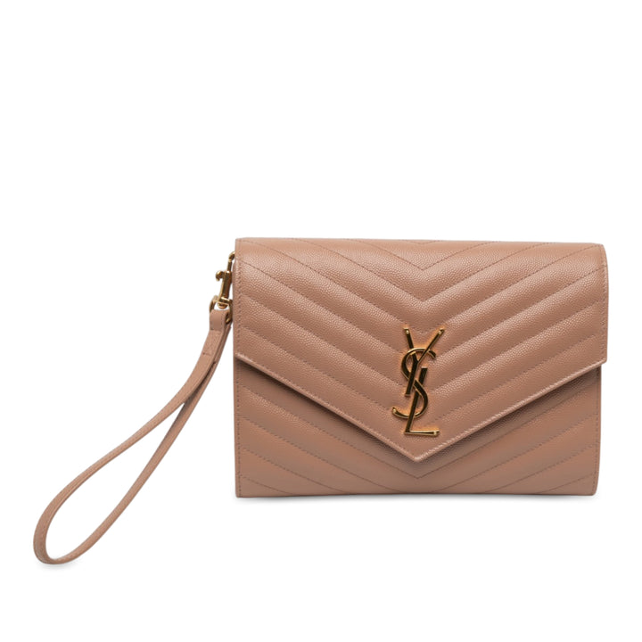 Saint Laurent Grain De Poudre Cassandre Matelasse à rabat Pochette Marron – vue principale – GABY PARIS