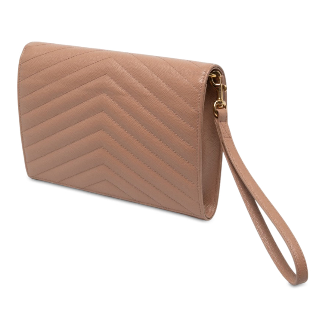 Saint Laurent Grain De Poudre Cassandre Matelasse à rabat Pochette Marron – vue 2 – GABY PARIS