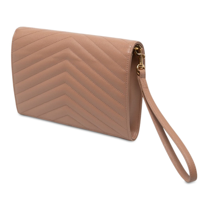 Saint Laurent Grain De Poudre Cassandre Matelasse à rabat Pochette Marron – vue 2 – GABY PARIS