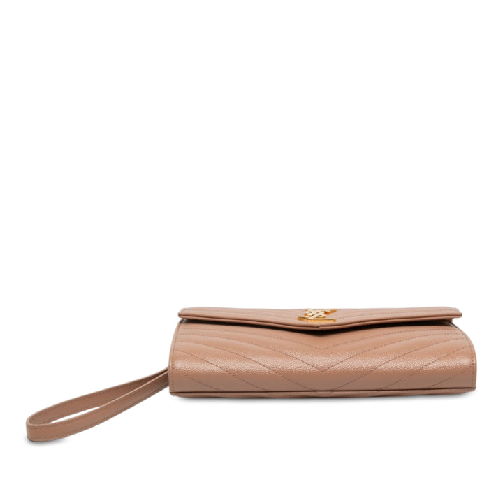 Saint Laurent Grain De Poudre Cassandre Matelasse à rabat Pochette Marron – vue 3 – GABY PARIS