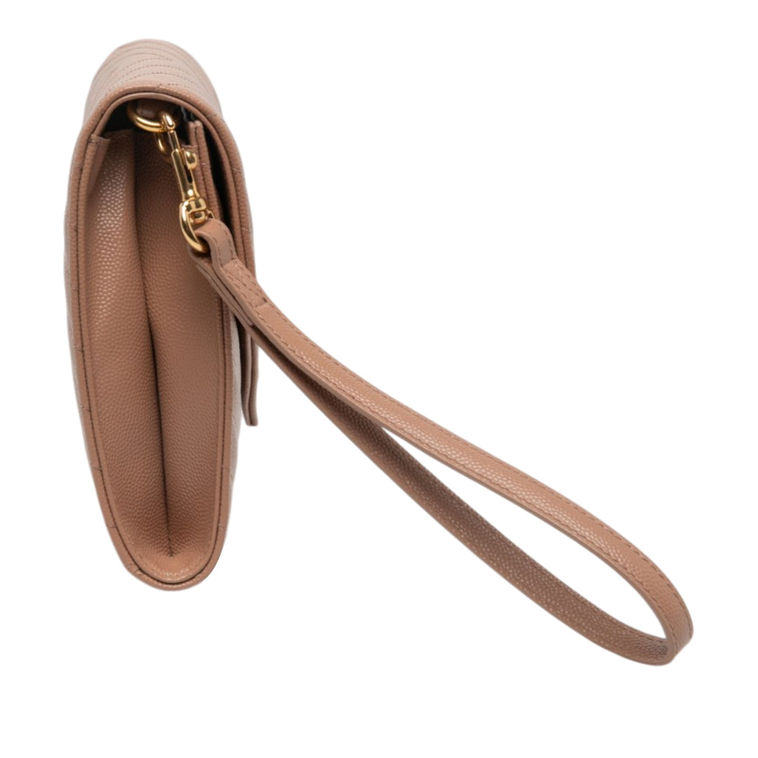 Saint Laurent Grain De Poudre Cassandre Matelasse à rabat Pochette Marron – vue 6 – GABY PARIS