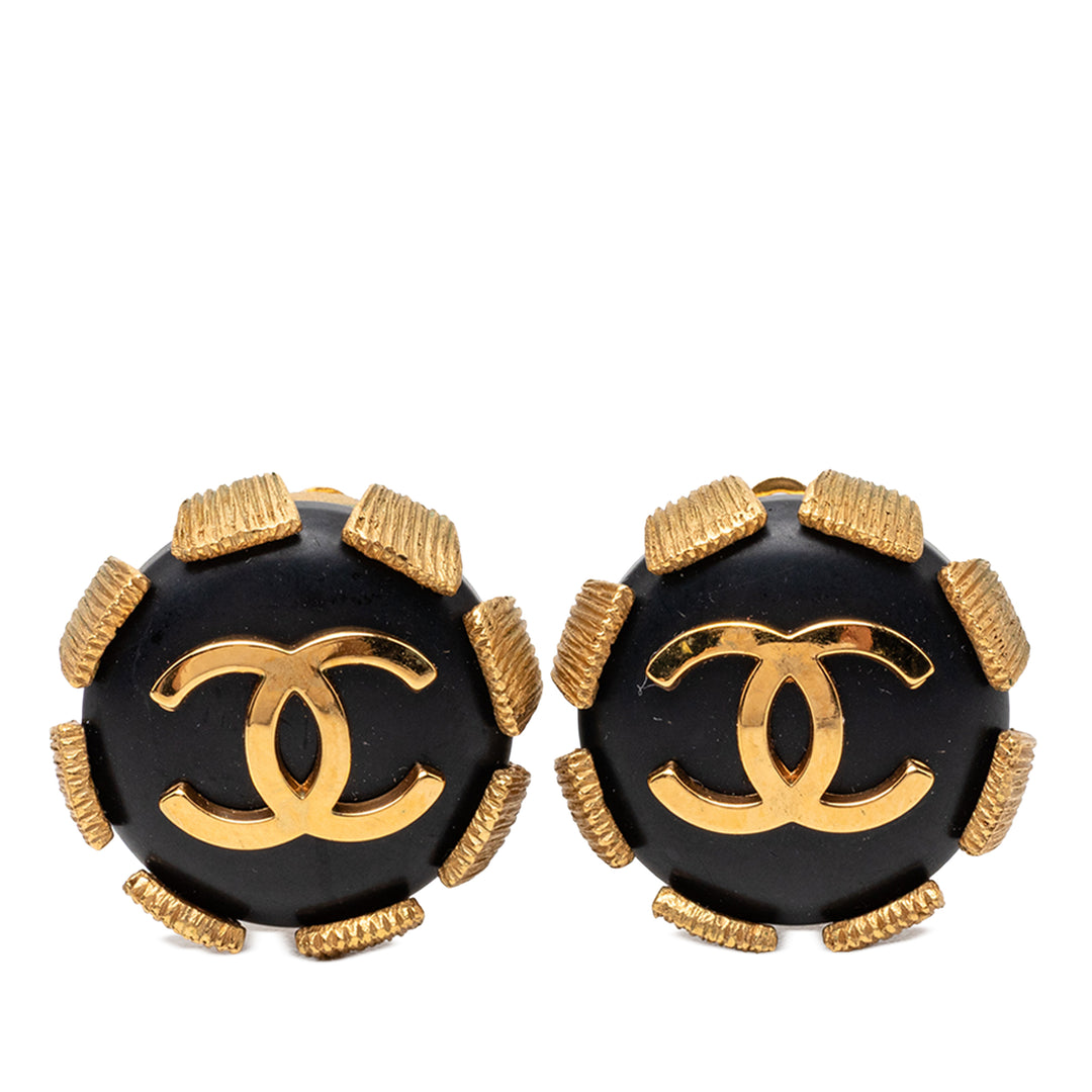 Chanel CC plaqué et Resin Rond À clip Boucles d'oreilles Métal