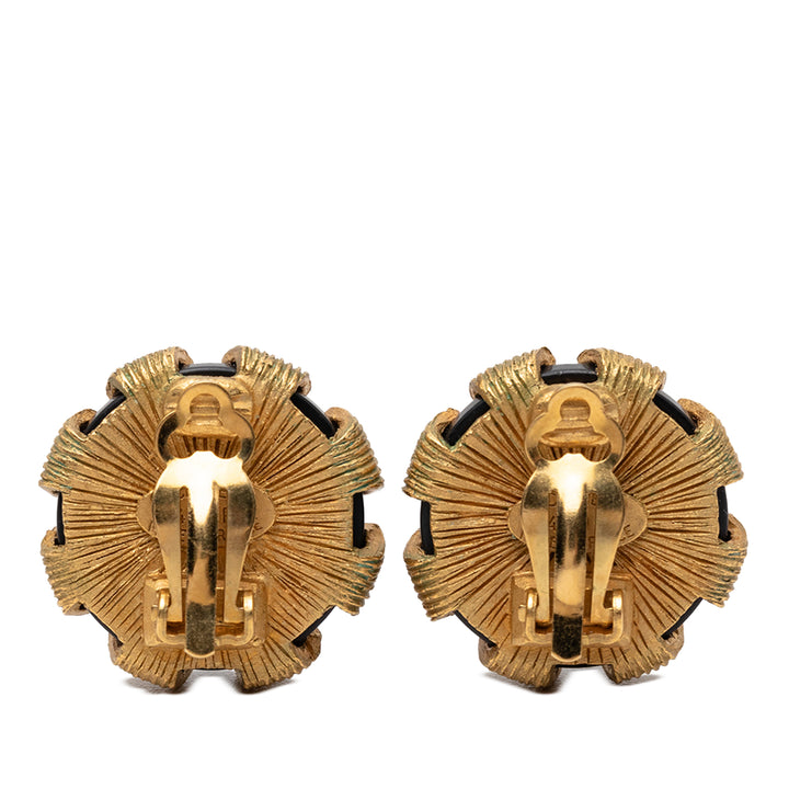 Chanel CC plaqué et Resin Rond À clip Boucles d'oreilles Métal