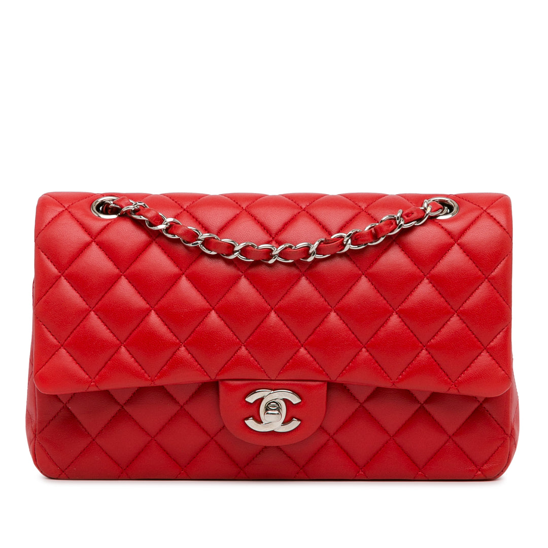 Medium Classic Lambskin Double Flap Red - Gaby Paris