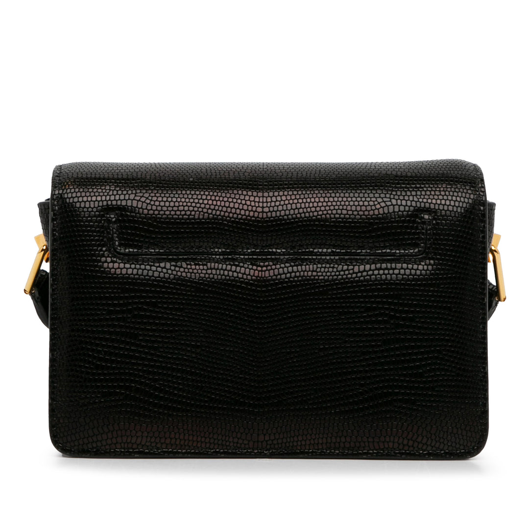 Small T-Clasp Lizard-Embossed Crossbody Bag Black - Gaby Paris