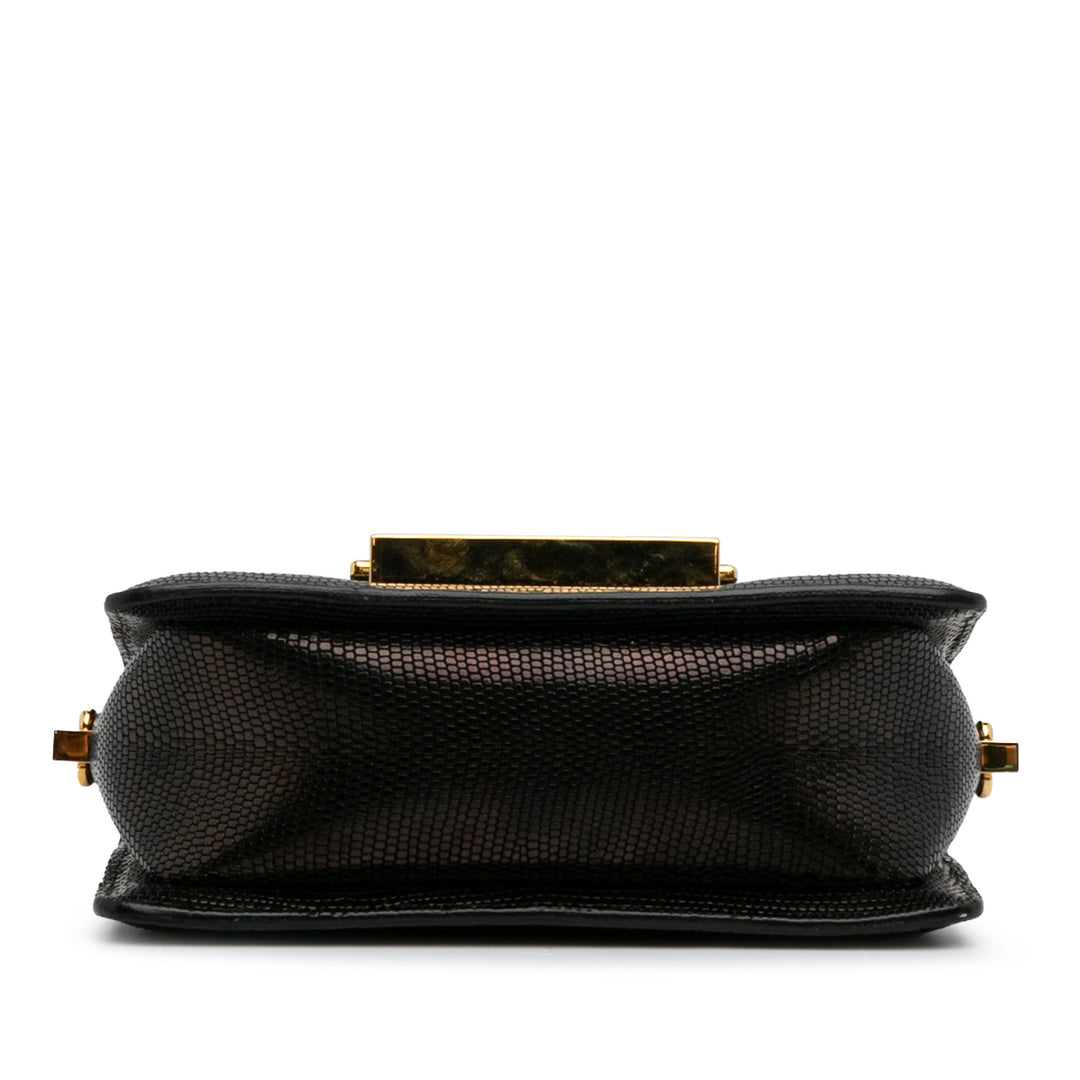 Small T-Clasp Lizard-Embossed Crossbody Bag Black - Gaby Paris