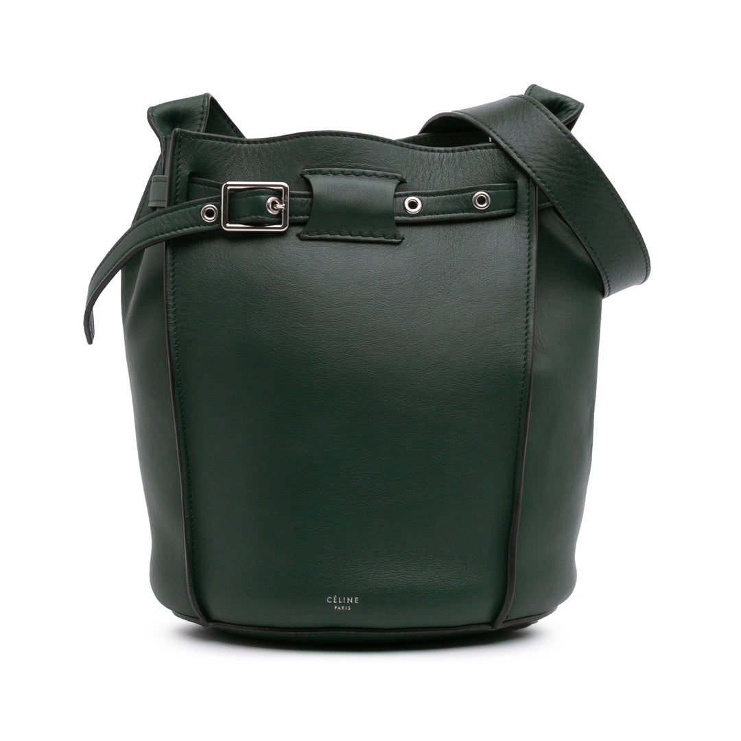 Leather Big Bag Bucket Crossbody Green - Gaby Paris