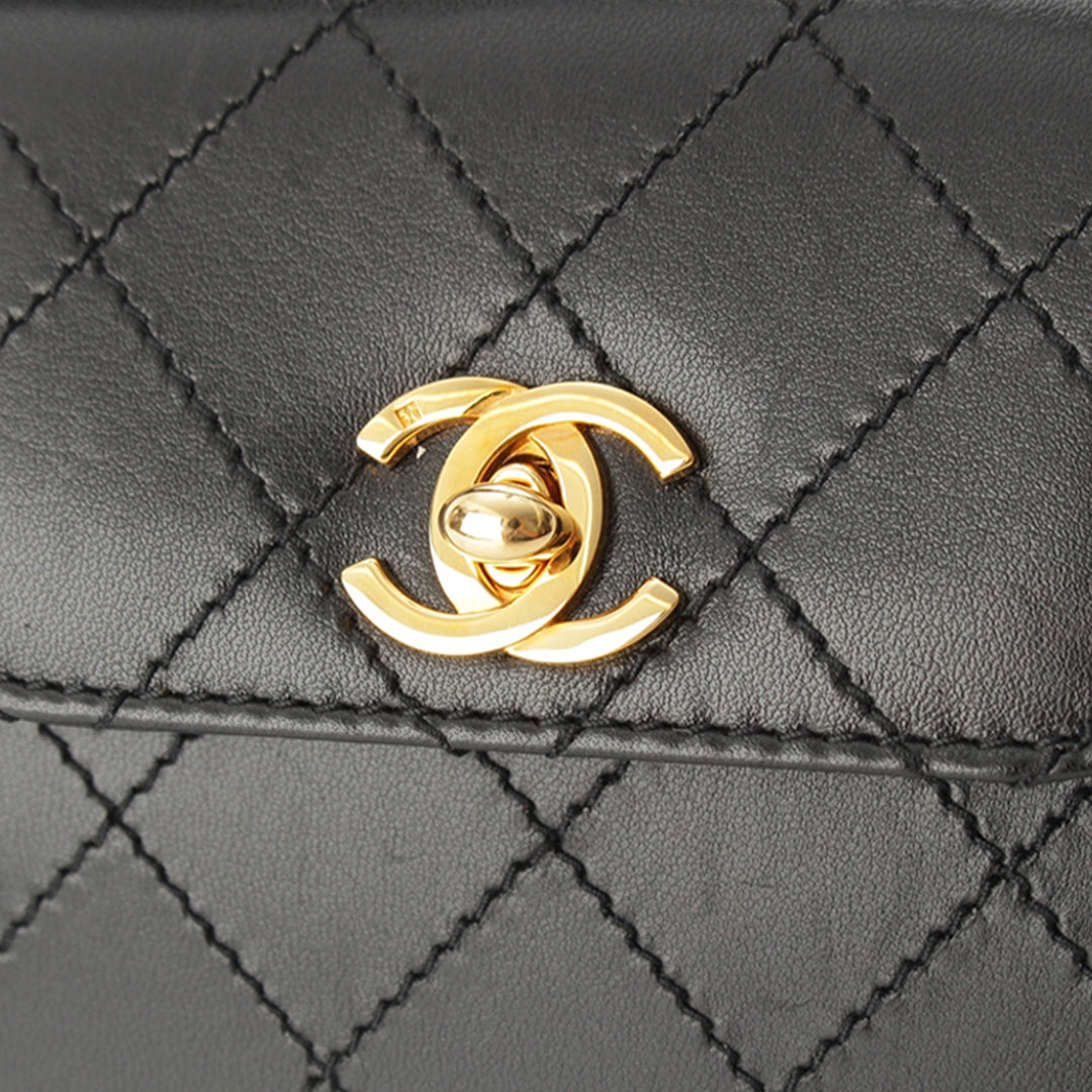 CC Matelassé à rabat Mini Cuir d'agneau Noir