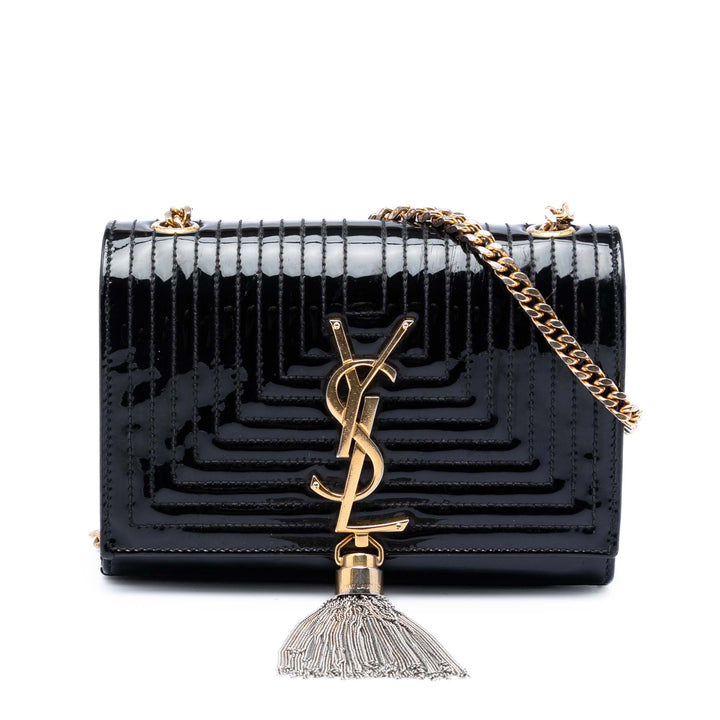Saint Laurent Small Matelassé Cuir verni Monogram Kate Pompon Sac porté croisé
