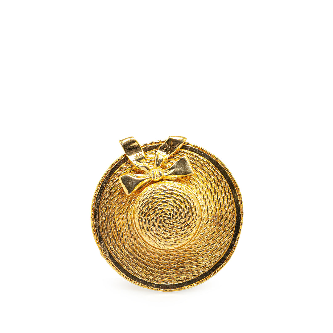 Chanel Gold Plated Straw Hat Brooch Gold - GABY PARIS