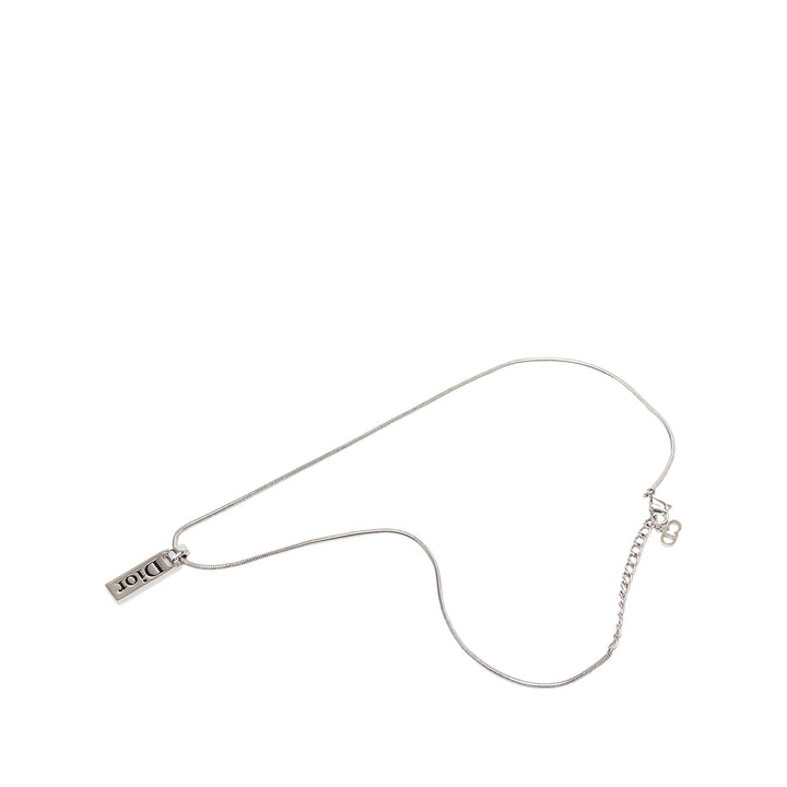 Dior Palladium plaqué Émail Logo Plaque Pendant Collier