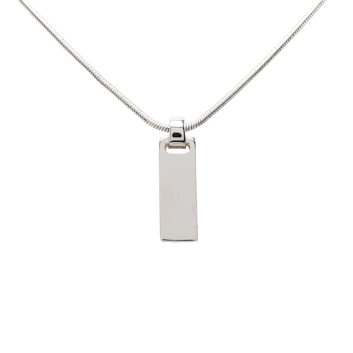 Dior Palladium plaqué Émail Logo Plaque Pendant Collier