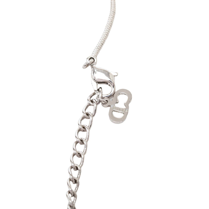 Dior Palladium plaqué Émail Logo Plaque Pendant Collier