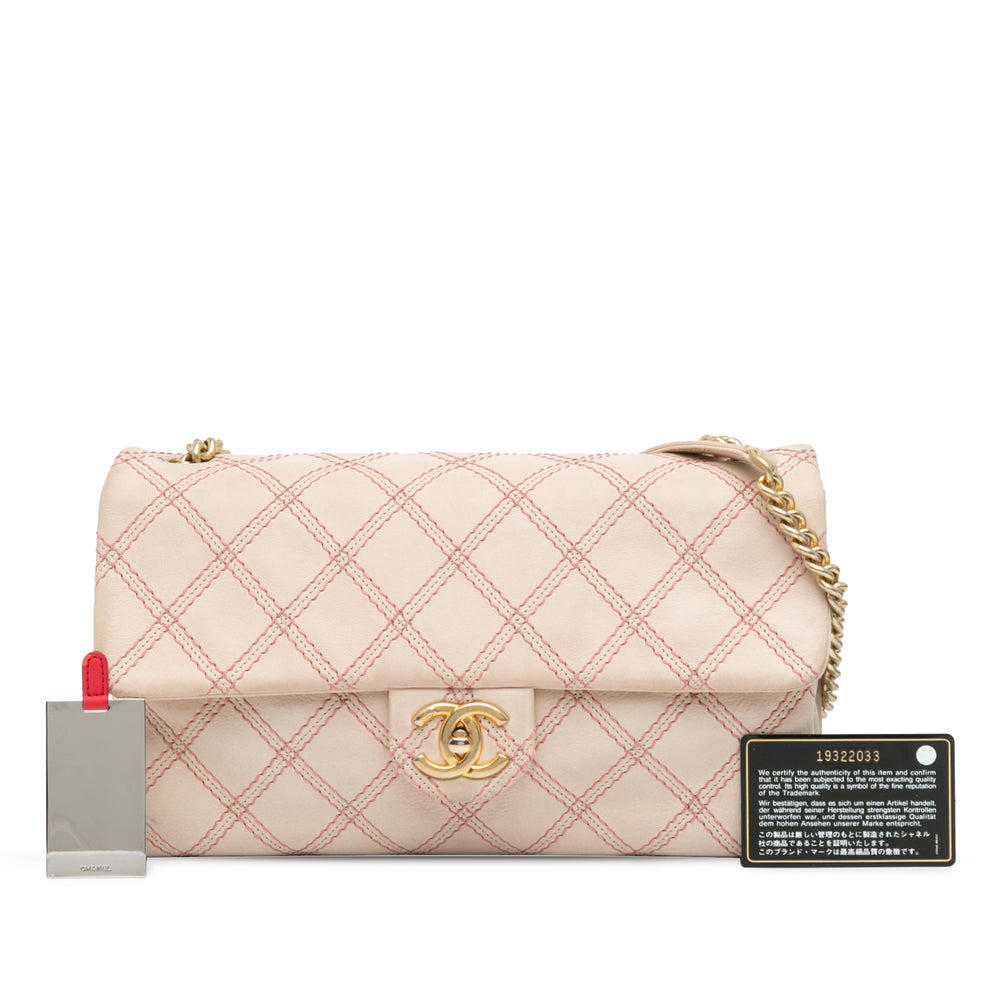Jumbo Quilted Calfskin Triple Stitched Flap Brown - Gaby Paris