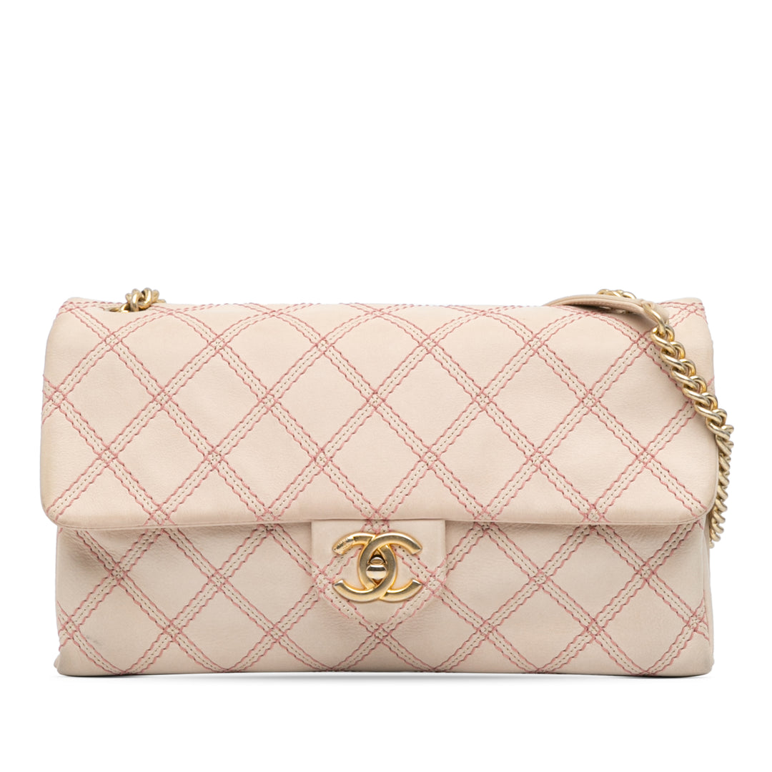 Jumbo Quilted Calfskin Triple Stitched Flap Brown - Gaby Paris