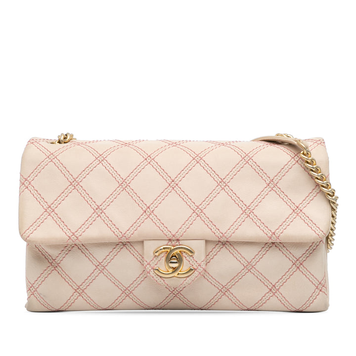 Jumbo Quilted Calfskin Triple Stitched Flap Brown - Gaby Paris