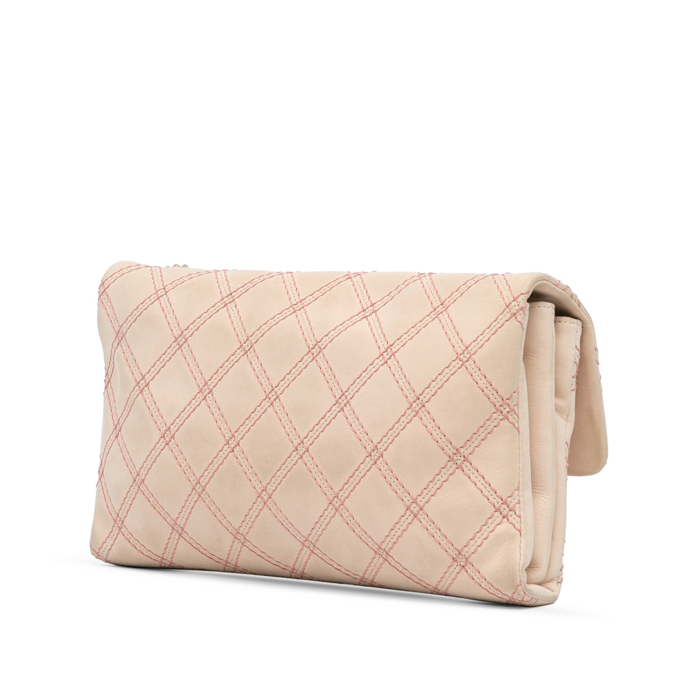 Jumbo Quilted Calfskin Triple Stitched Flap Brown - Gaby Paris