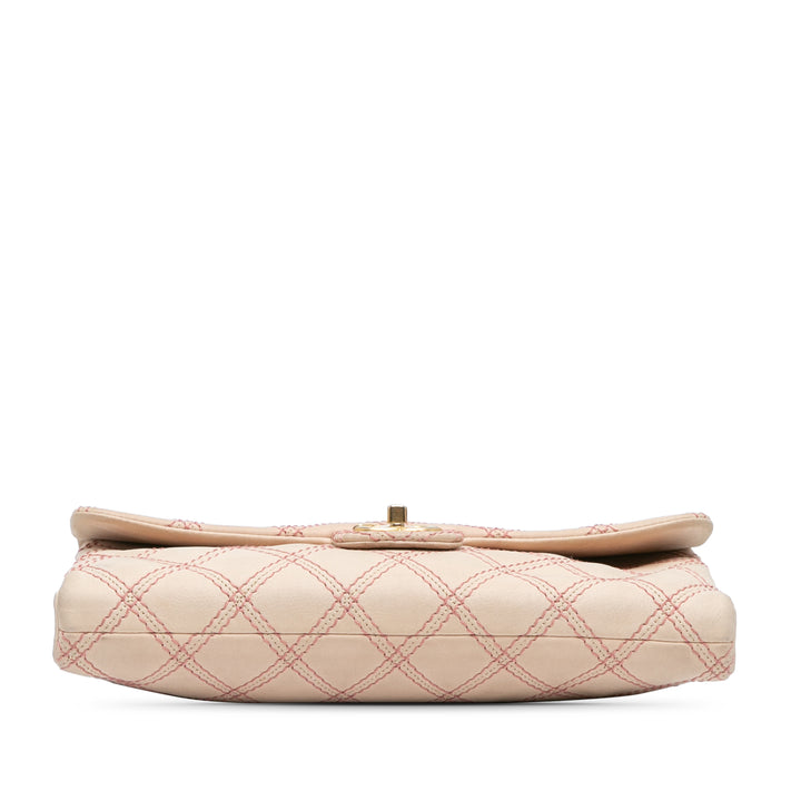 Jumbo Quilted Calfskin Triple Stitched Flap Brown - Gaby Paris