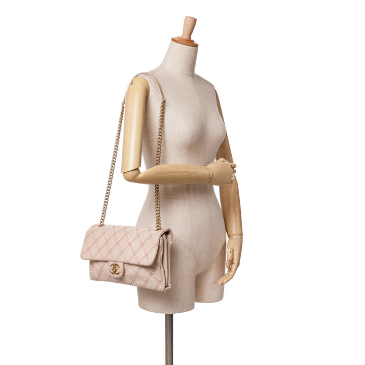 Jumbo Quilted Calfskin Triple Stitched Flap Brown - Gaby Paris