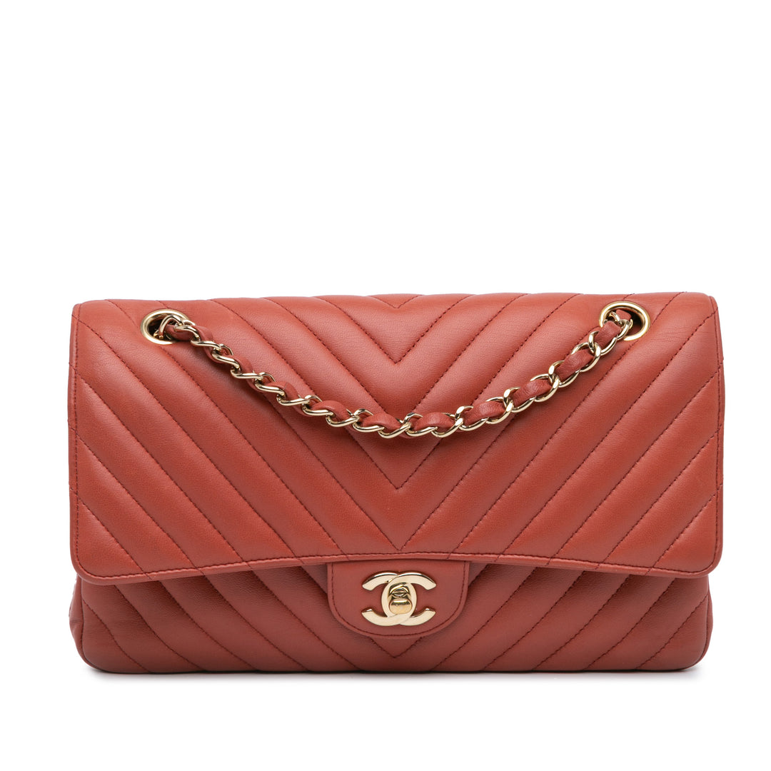 Medium Classic Chevron Lambskin Double Flap Orange - Gaby Paris