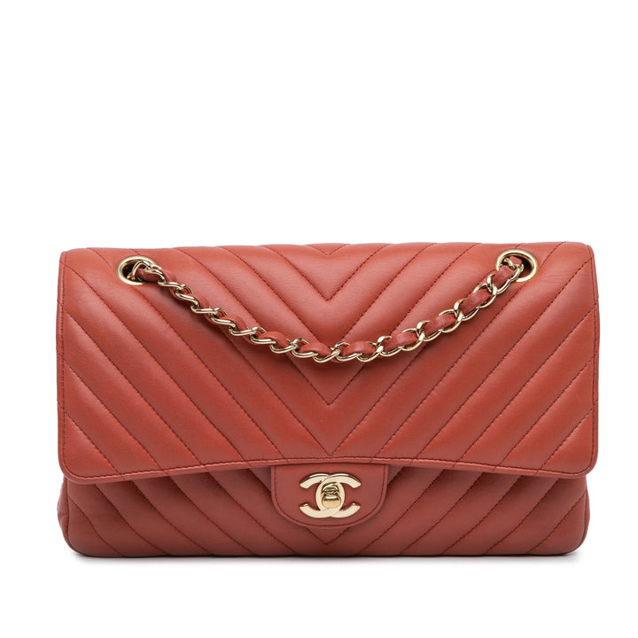 Medium Classic Chevron Lambskin Double Flap Orange - Gaby Paris