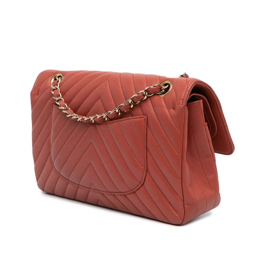Medium Classic Chevron Lambskin Double Flap Orange - Gaby Paris