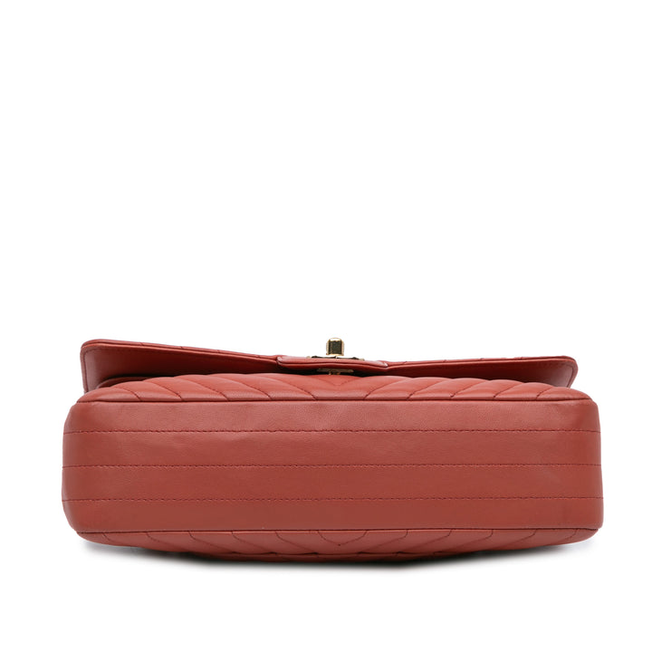 Medium Classic Chevron Lambskin Double Flap Orange - Gaby Paris