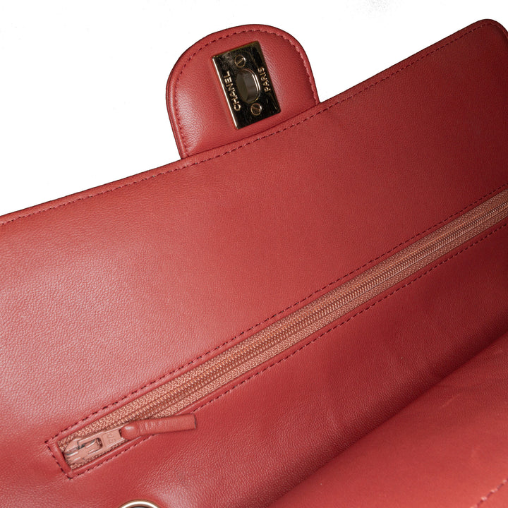 Medium Classic Chevron Lambskin Double Flap Orange - Gaby Paris