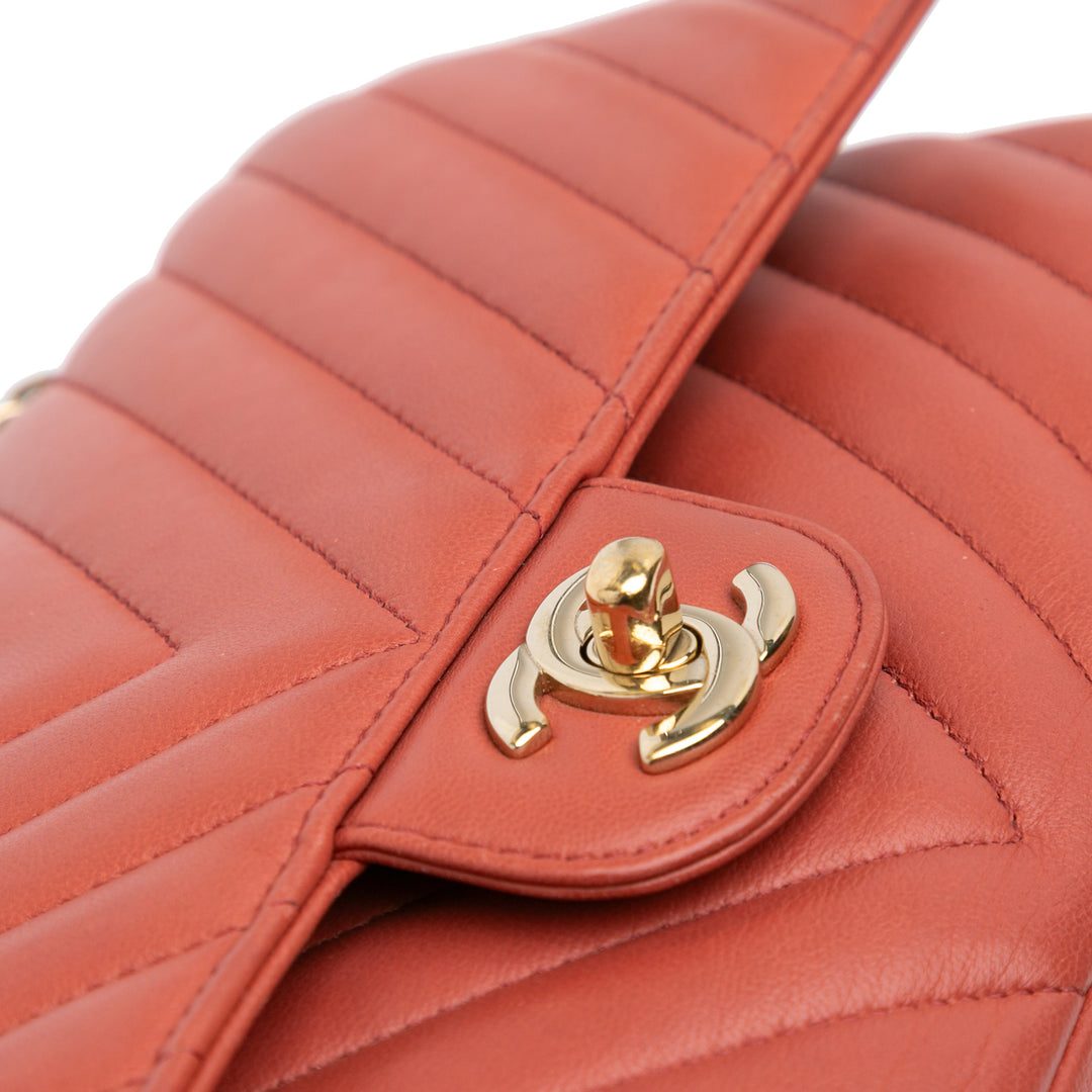 Medium Classic Chevron Lambskin Double Flap Orange - Gaby Paris