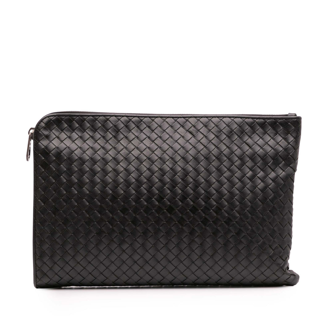 Leather Intrecciato Clutch Black - Gaby Paris