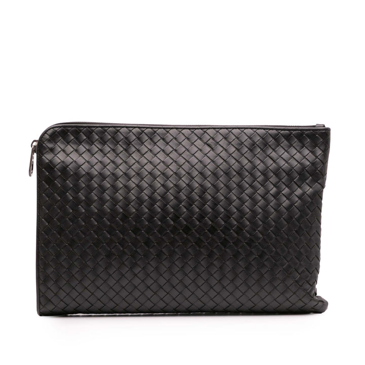 Leather Intrecciato Clutch Black - Gaby Paris