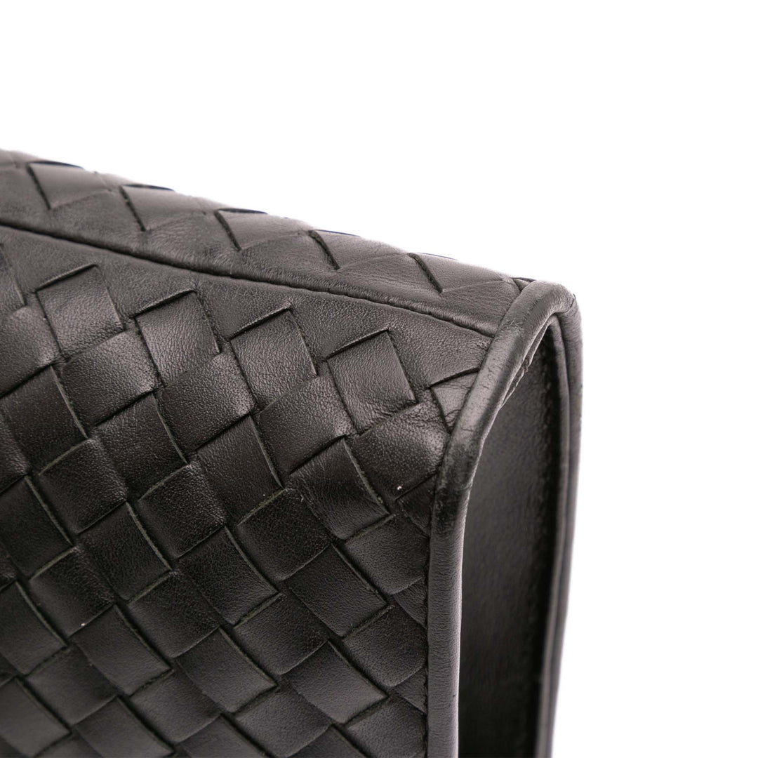 Leather Intrecciato Clutch Black - Gaby Paris