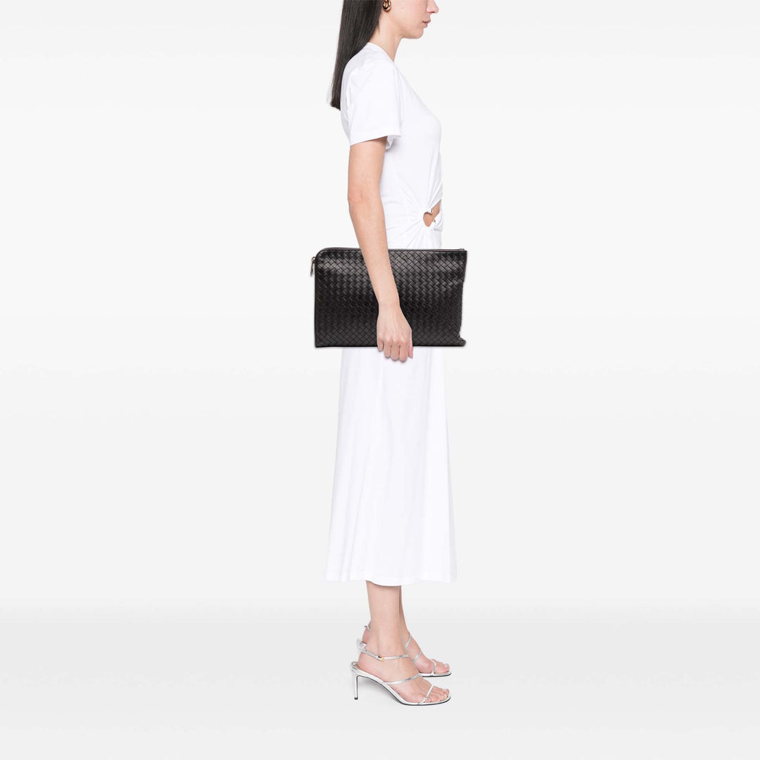 Leather Intrecciato Clutch Black - Gaby Paris