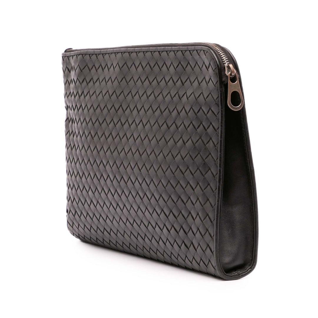 Leather Intrecciato Clutch Black - Gaby Paris
