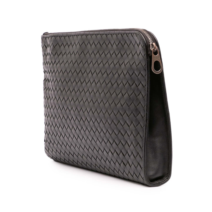 Leather Intrecciato Clutch Black - Gaby Paris