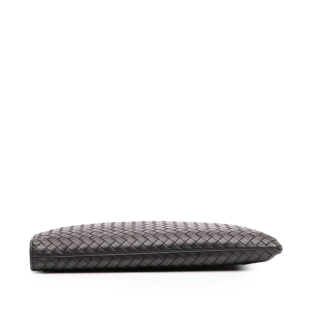 Leather Intrecciato Clutch Black - Gaby Paris