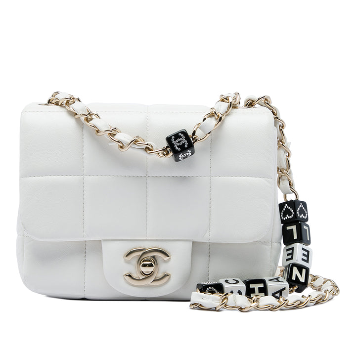 Matelassé Resin Cristal Carré Monacoco à rabat Mini Cuir d'agneau Blanc