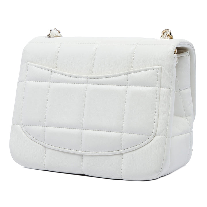 Matelassé Resin Cristal Carré Monacoco à rabat Mini Cuir d'agneau Blanc