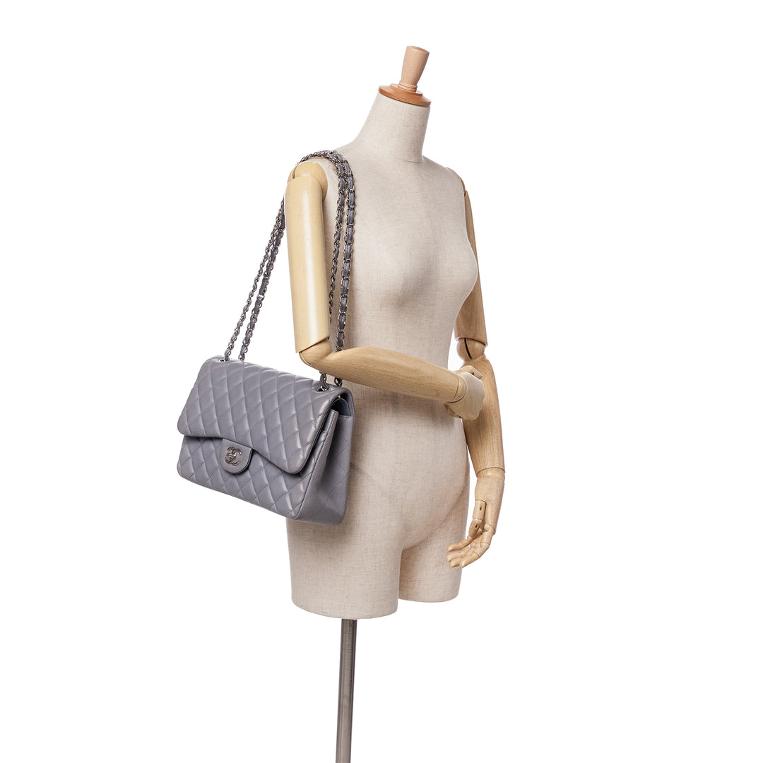 Jumbo Classic Lambskin Double Flap Purple - Gaby Paris