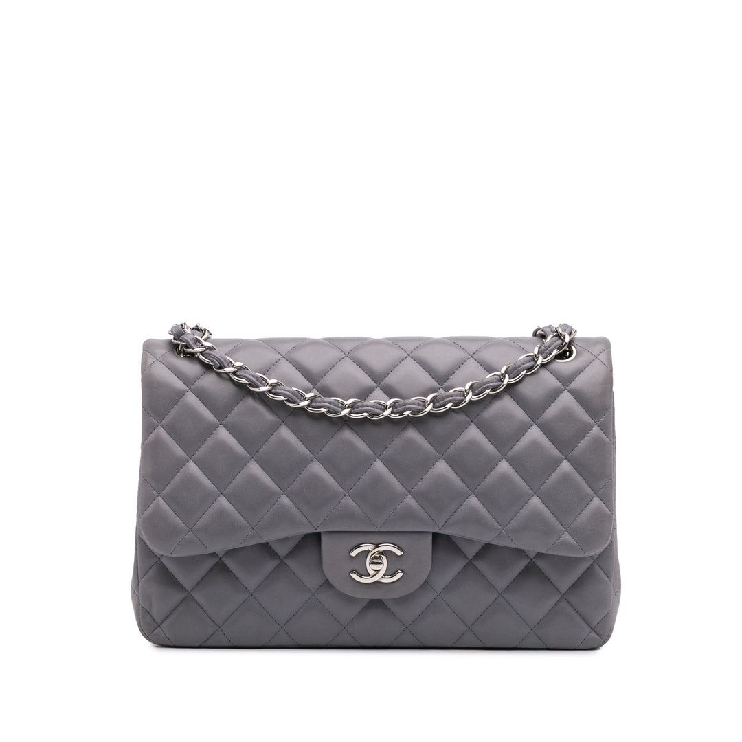 Jumbo Classic Lambskin Double Flap Purple - Gaby Paris