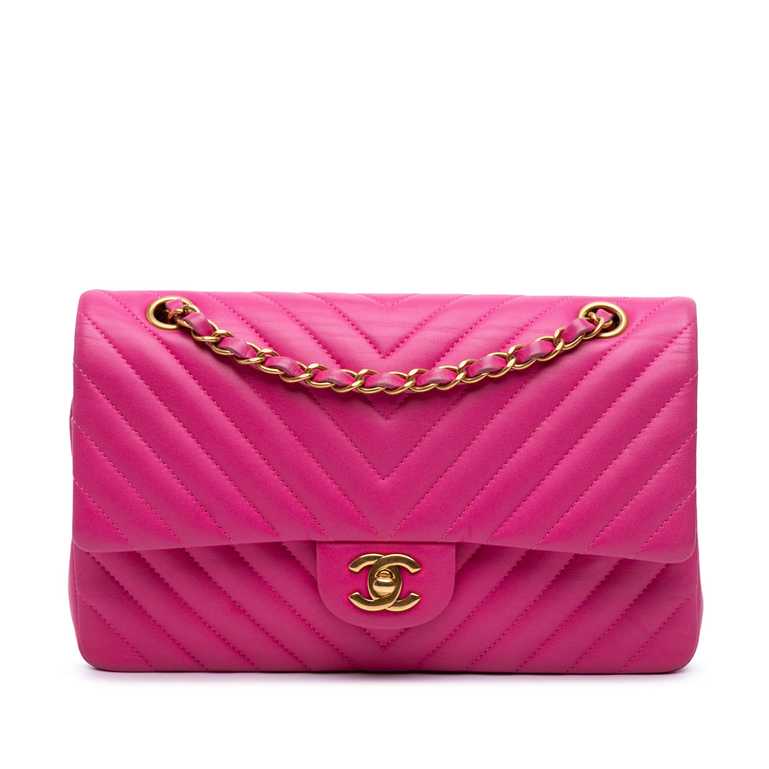 Medium Classic Chevron Lambskin Double Flap Pink - Gaby Paris