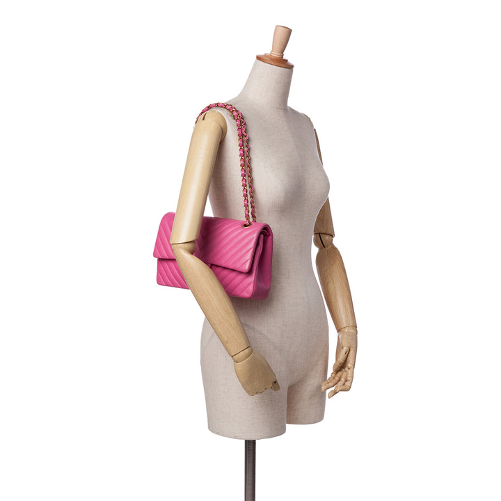 Medium Classic Chevron Lambskin Double Flap Pink - Gaby Paris