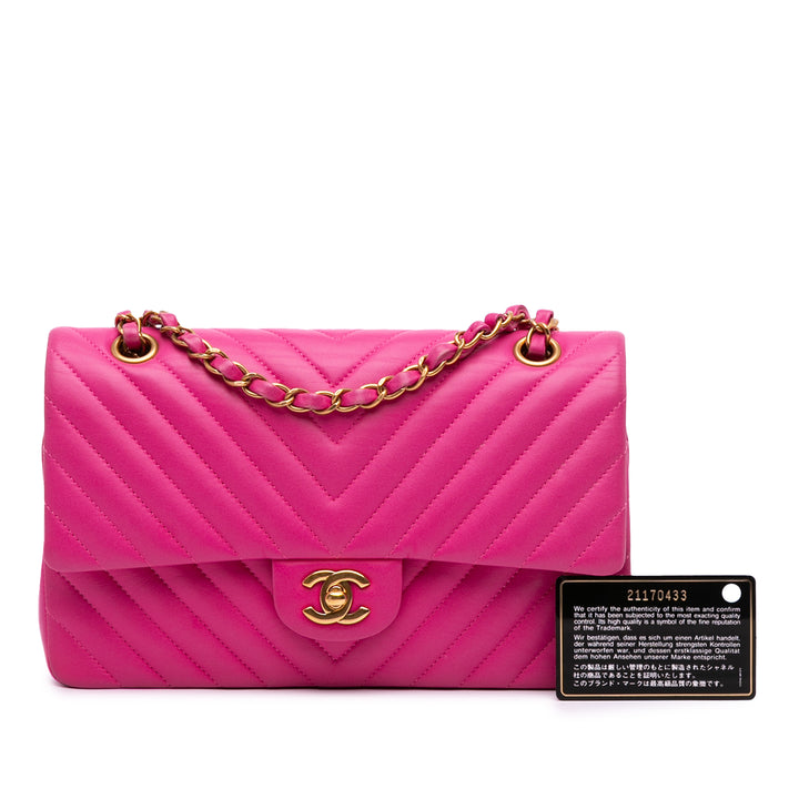 Medium Classic Chevron Lambskin Double Flap Pink - Gaby Paris