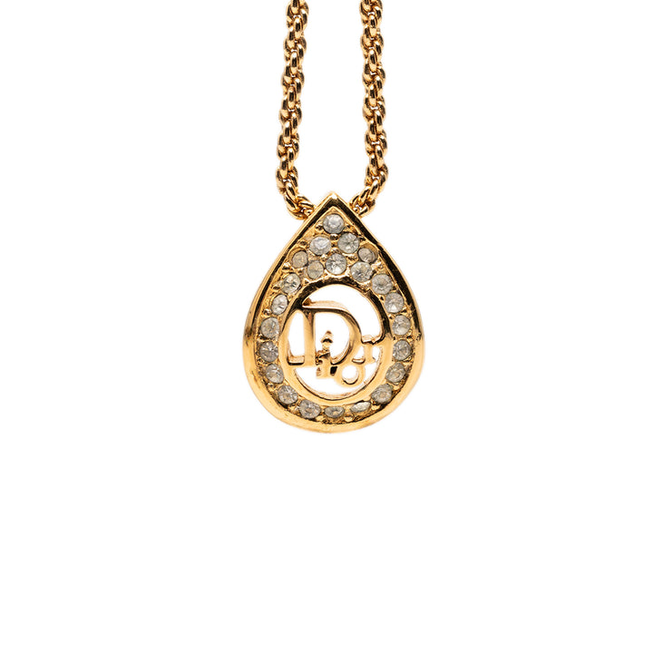 Dior plaqué Strass Logo Teardrop Pendant Collier