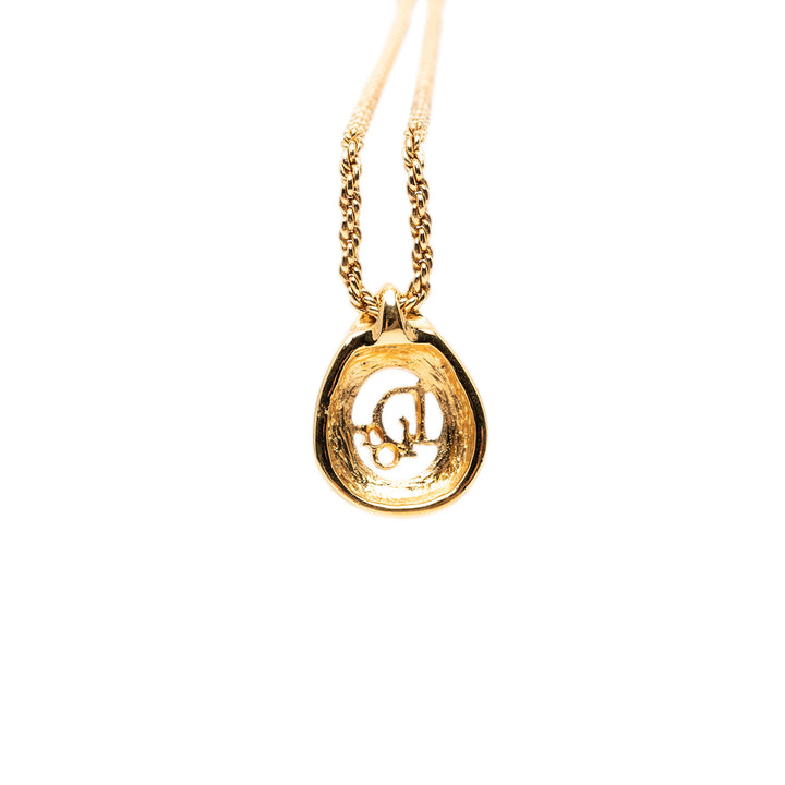 Dior plaqué Strass Logo Teardrop Pendant Collier