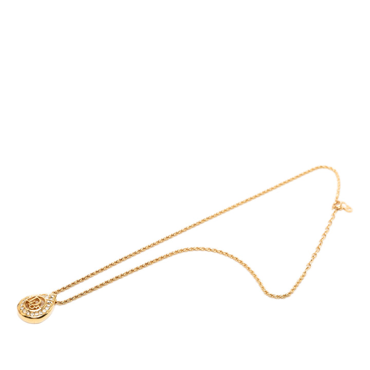 Dior plaqué Strass Logo Teardrop Pendant Collier