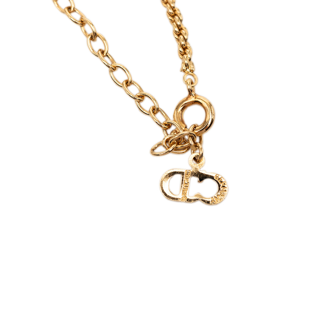 Dior plaqué Strass Logo Teardrop Pendant Collier