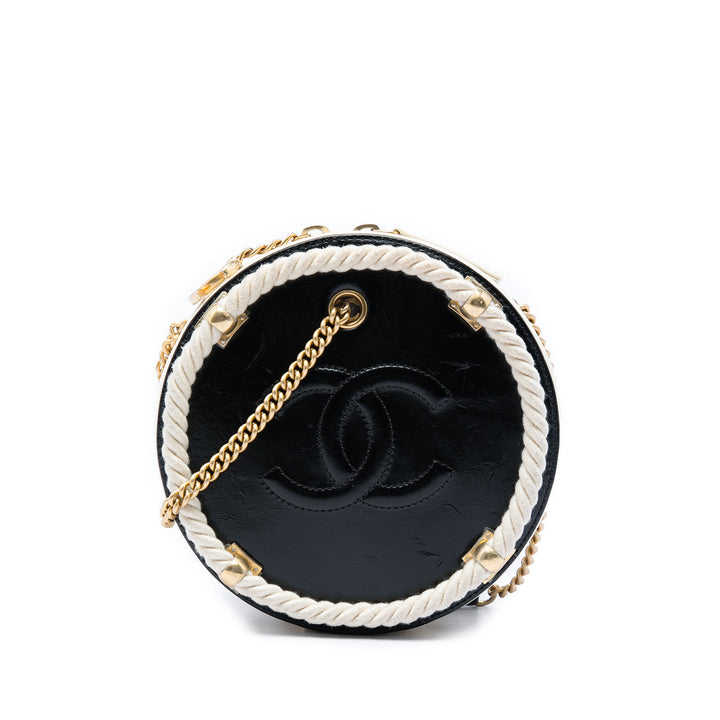 Froissé En Vogue Rond Sac Cuir de veau Noir