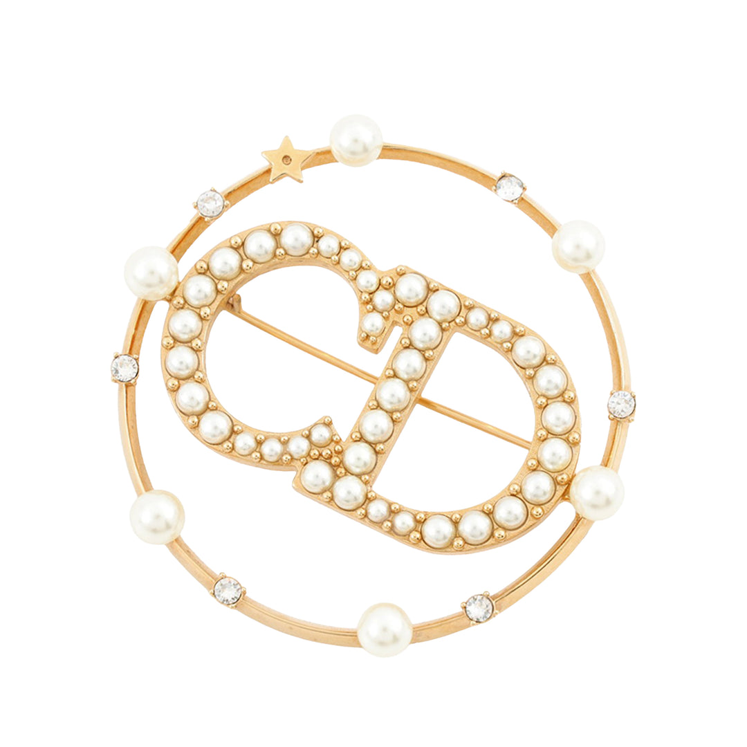 Dior plaqué Cristal et Perles fantaisie Clair D Lune Broche Doré